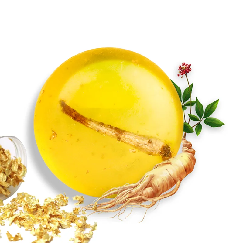 100G OEM Handmade Gold Foil Ginseng Soap Bar Anti-acne Coconut Oil Bath Body Wash Skin Care Penis Pears Soap Manufacturer