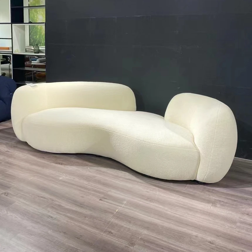Modern European French Comfortable Curve Couch Faux Sheepskin Shearling Teddy Fabric Big Sofa 250