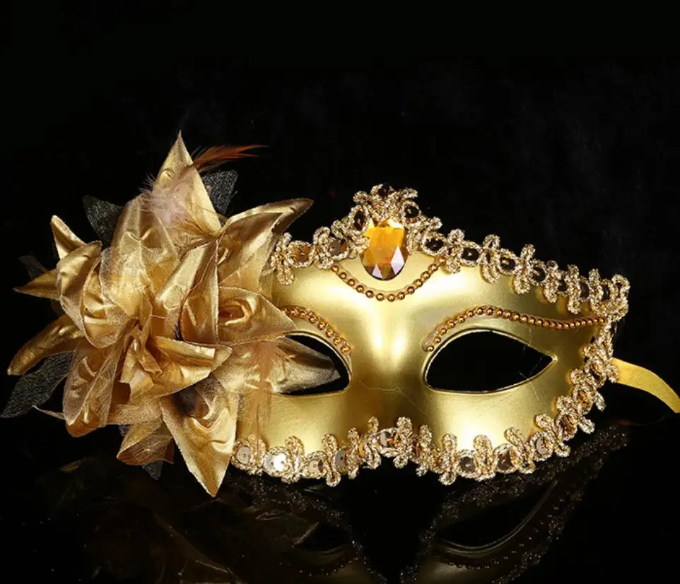 Flower Feather Mask Halloween Masquerade Party Dance Venice  Gem Eyewear PVC