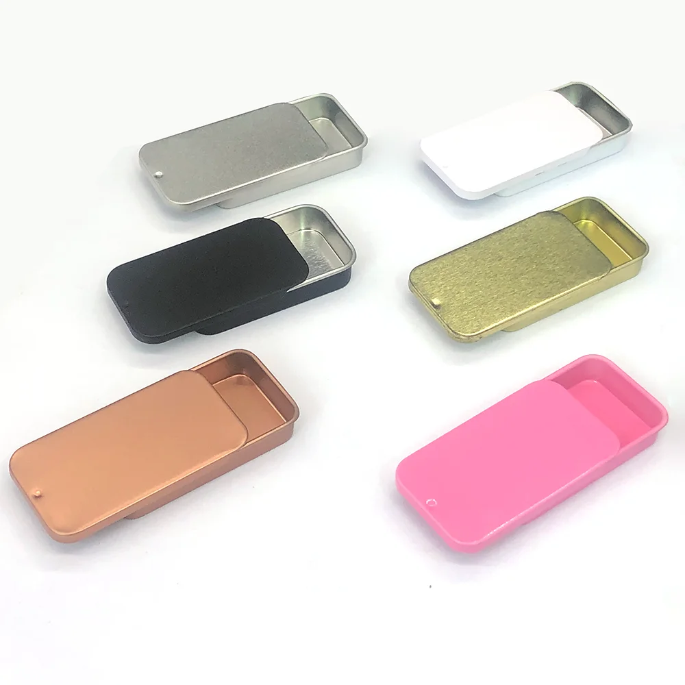 Empty Small Rectangle Metal Tin Candy/Mint/Cosmetic/Brow Soap/Solid Perfume/Lip Balm Slide Top Metal Tin Case/Box/Containe