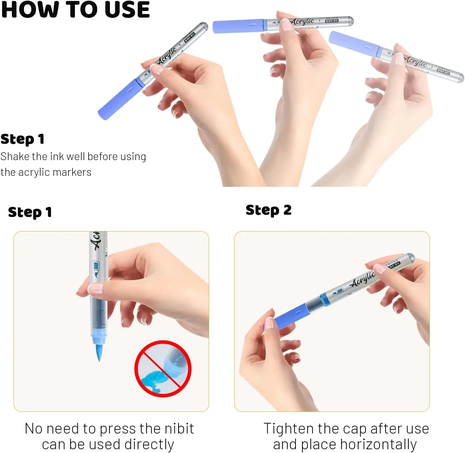 36 Colors Acrylic Paint Marker Pens, Non-pumping Acrylic Paint Brush Markers Acrylic Paint Markers for Rock Painting, Wood