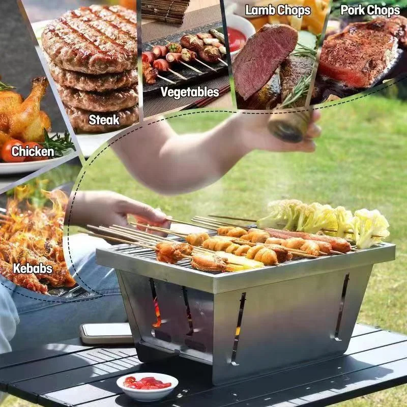 Camping foldable manual barbecue charcoal Grills detachable bbq grill outdoor