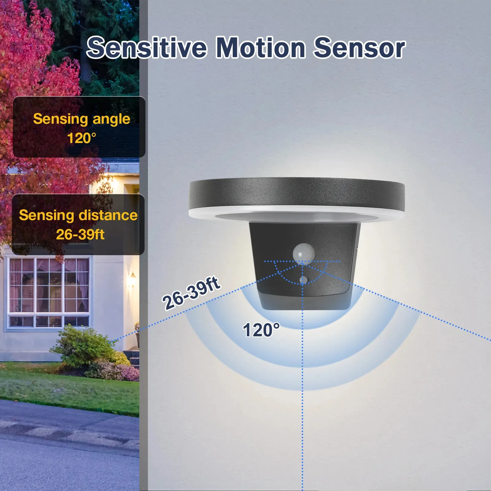 Decorative aluminum waterproof motion sensor round pc shade outdoor fence wall lights solar garden