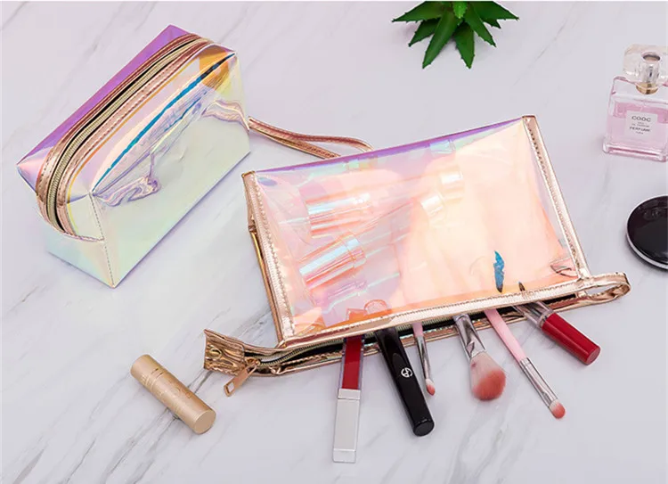 Wholesale Vegan Holographic Transparent Custom Makeup Bag Cosmetic High Quality Clear Design Your Own Logo