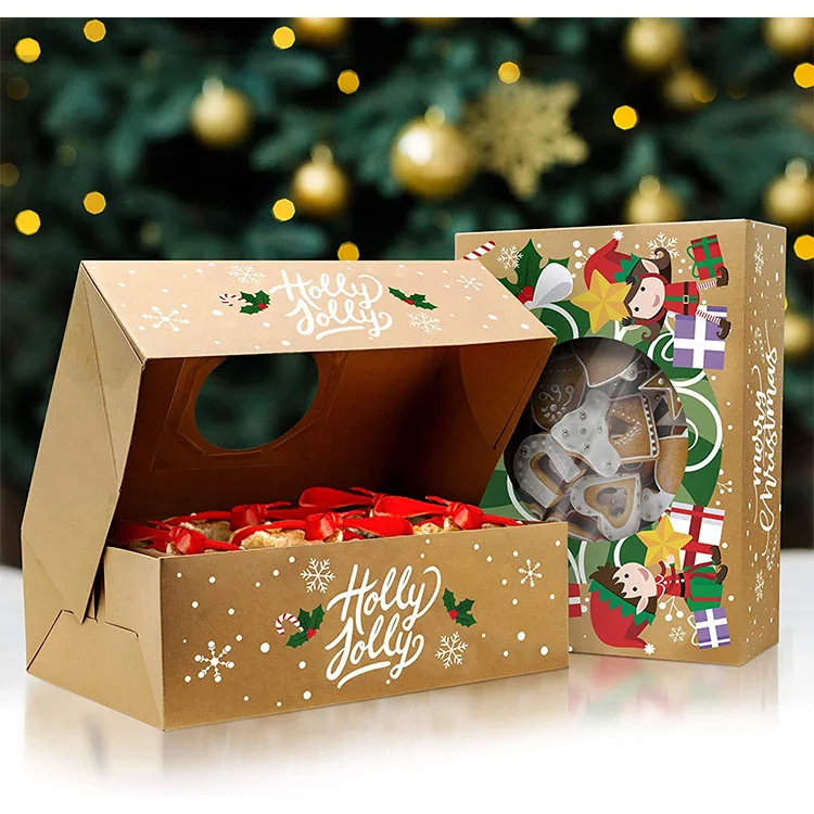 Custom Colorful Christmas Printing Paper Box for Donut Cake Packaging with Windows in Different Sizes Customized
