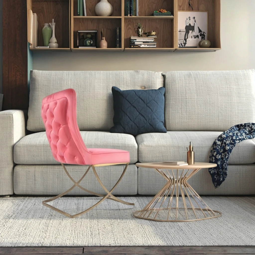 Современный бархатный стул с высокой спинкой обеденный синей перекрестной ножкой из нержавеющей стали застегнутой для квартиры тренажерного зала деревянный PP