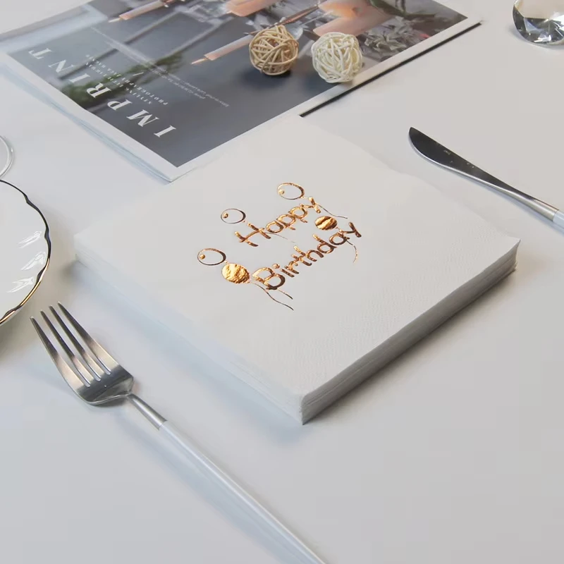 Wholesale Price Custom Gold Stamping Table Dinner Napkins Paper For Birthday Party Wedding Decoration