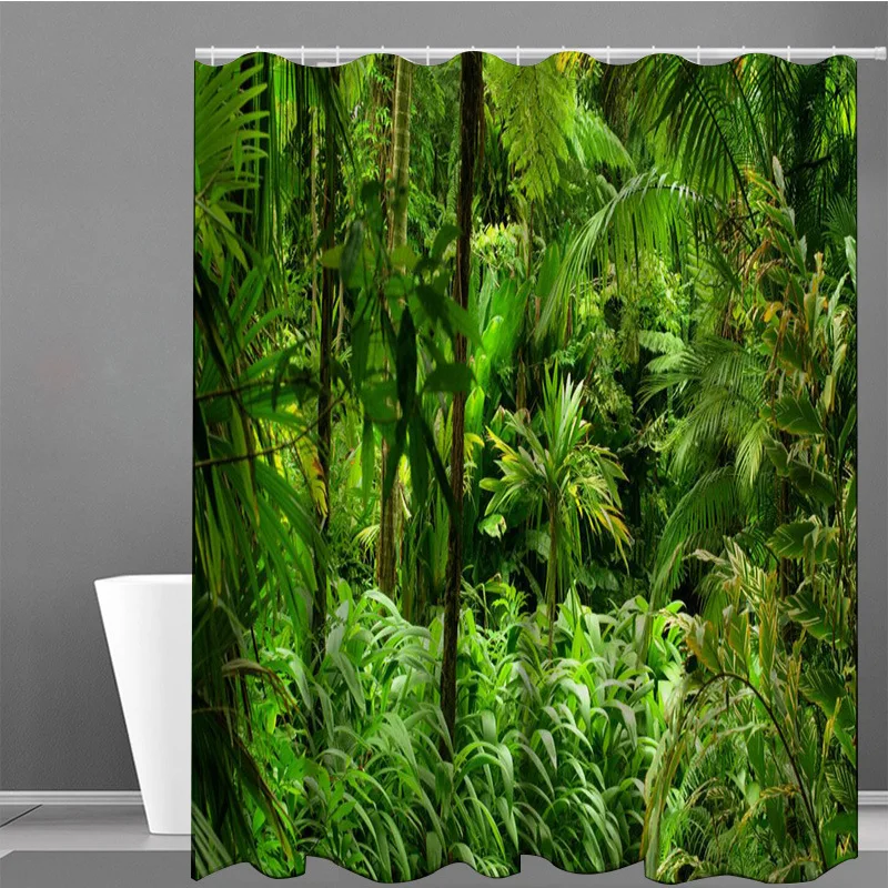 3D Forest Shower Curtain Green Plant Mountain Spring Water Shower Curtain Hook Bathroom Waterproof Scenery Decorative Curtain