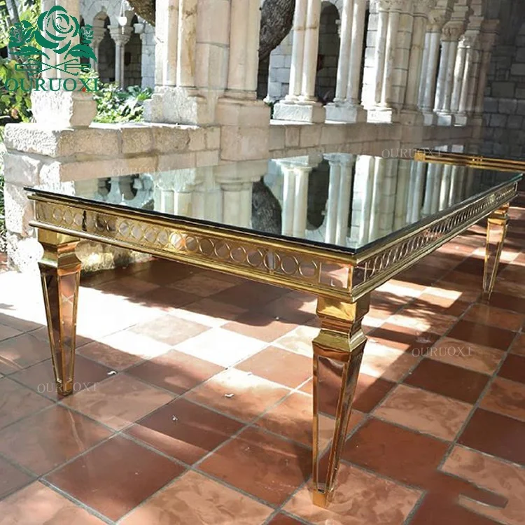 Wedding Furniture Rectangle Mirror Surface Hotel Room Dining Tables