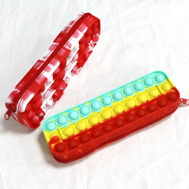 Cute cartoon fidget silicone bubble pencil bag kids school large pop it pencil case