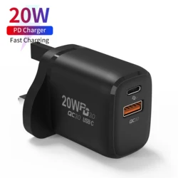 2020 Hot Sale UK Plug USB C USB A 20W 5V 3A Wall Charger Fast Charging For Samsung