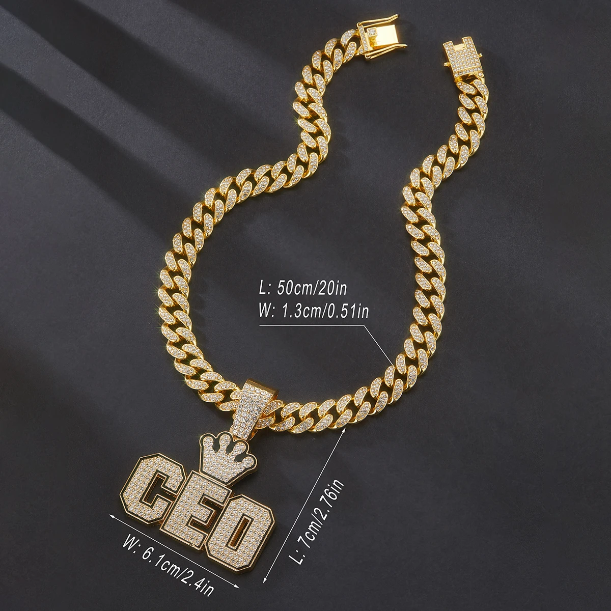 1Pc Hip Hop Crown CEO Letter Pendant Necklace, Miami Cuban Chain, Rock Band Jewelry Gift For Men And Women