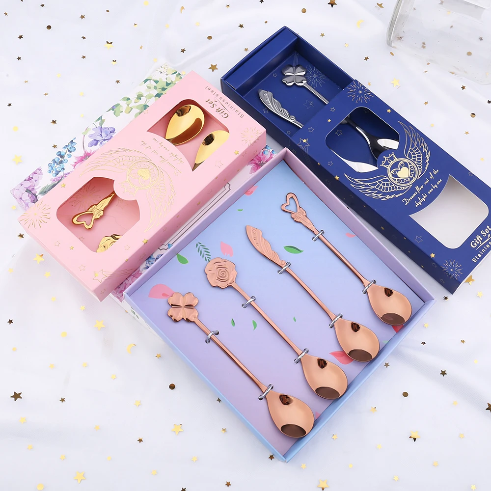 Wholesale Coffee Spoon  New Creative Gifts 304 Stainless Steel Shape of Heart Clover Rose  Spoon