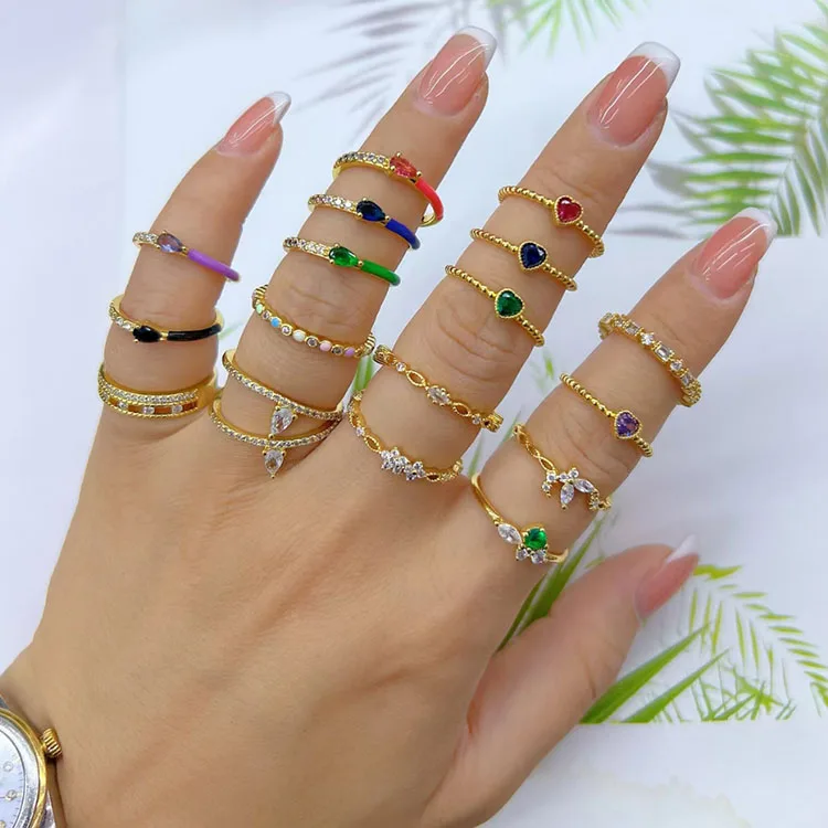 RM1667 Изящные минималистичные мини крошечные 18-каратные Позолоченные бриллиантовые циркониевые кольца со звездами и сердечками для женщин