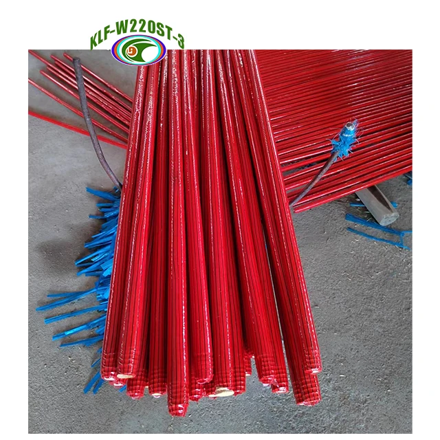 120 cm by 2.2 cm red yellow blue green base color black  lines pvc coated wooden broom mop brush handles sticks