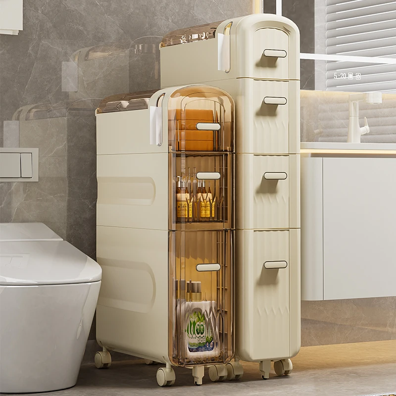 Modern Ultra-Thin PP Mobile Kitchen Storage Rack Drawer Bathroom Pulley Plastic Food Cart Corner Shelf Locker Sample Available