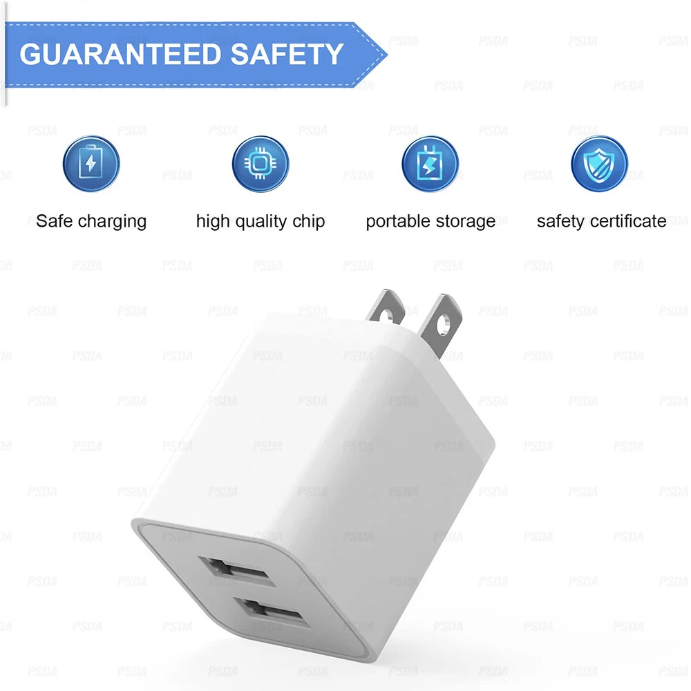 USB Wall Charger 2.4A Phone Charger Dual USB Port Cube Power Plug Adapter Fast Wall Charger Block Compatible with iPhone 16