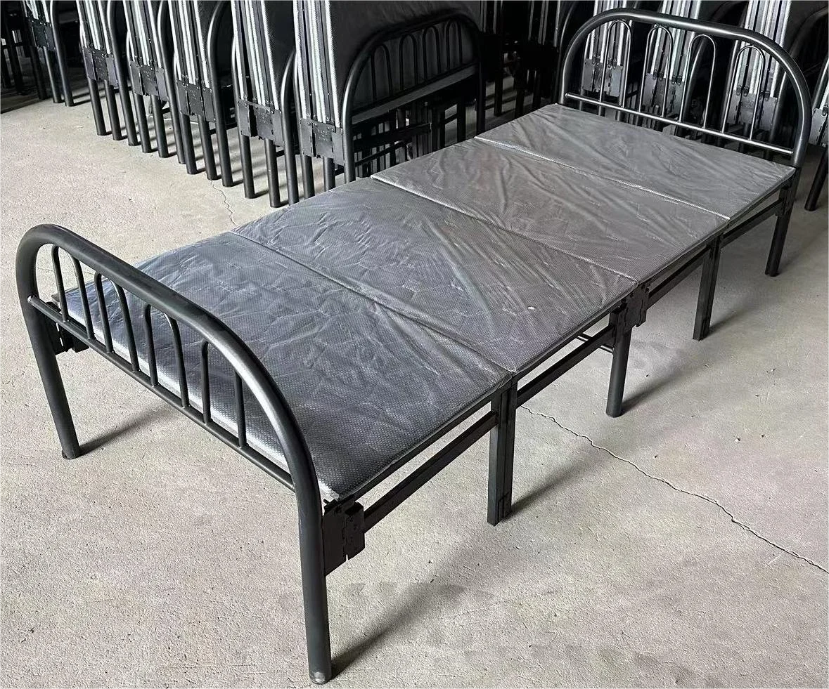Folding bed with matress iron bed four part folding bed with 15 legs