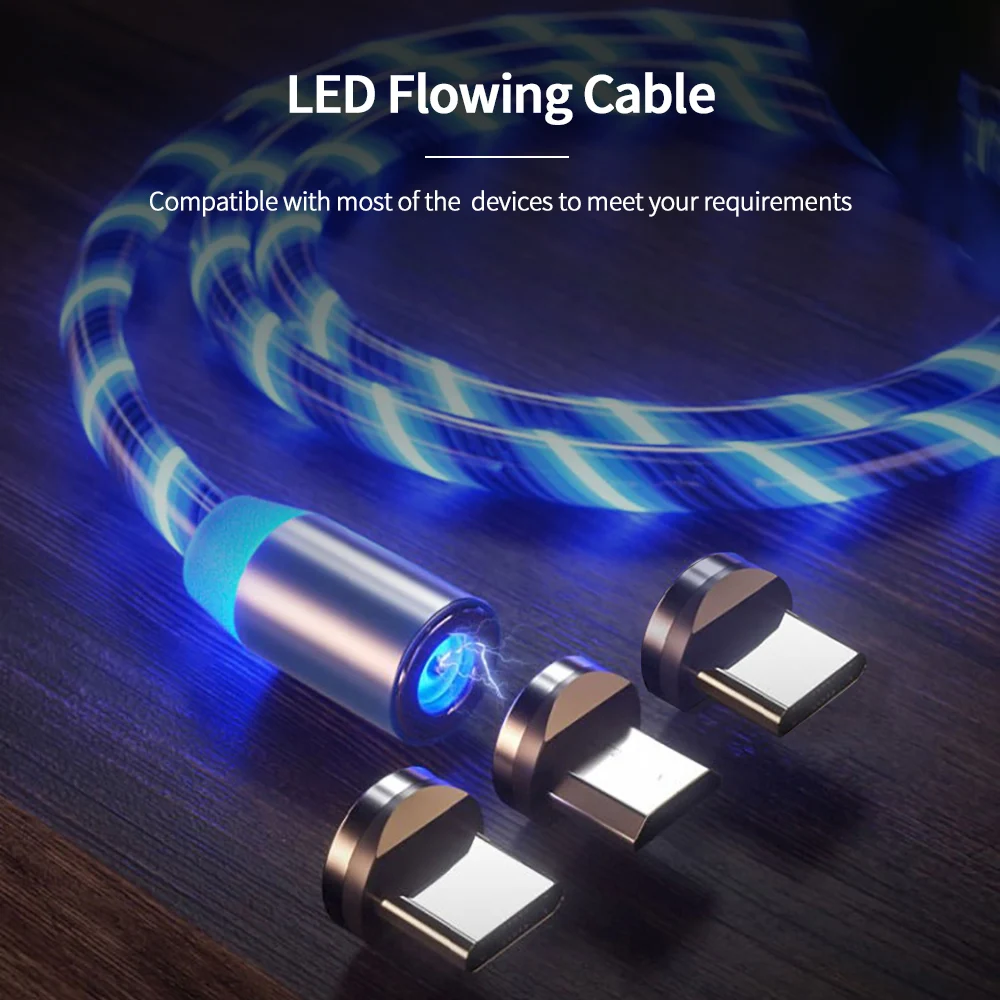 Free Sample Mobile Phone Cable Magnetic Charger Luminous LED Light Up Magnet Cable Charging Glowing USB Cables