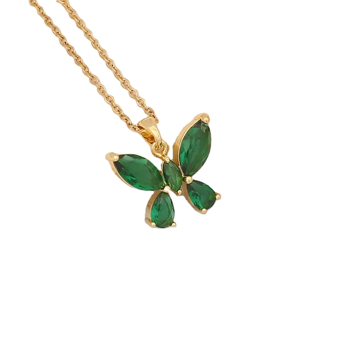 SSeeSY fashion plated gold gemstone jewelry Micro inlaid butterfly flower emerald zircon pendant necklace for women girls