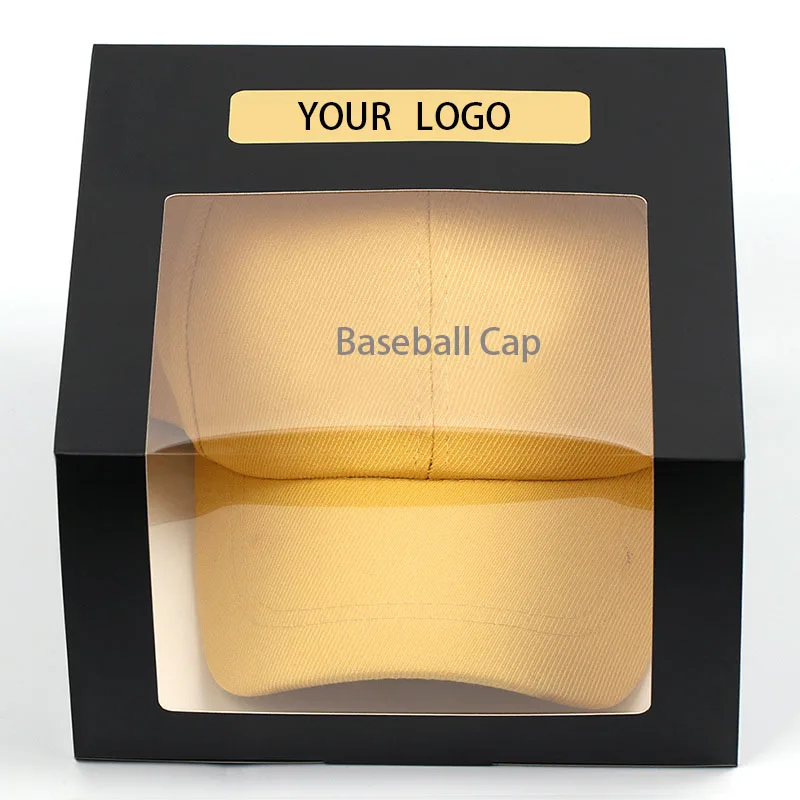 Wholesale custom logo baseball hat packaging paper box hat mailing box with clear Wwindow