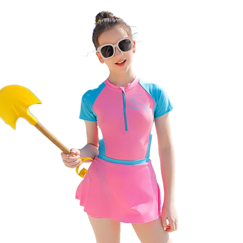 Custom sun protection buthing suit teen kids swimsuit quick-drying children beach wear one-piece swimwear for teenage girls