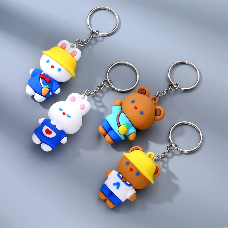 Cute rabbit dinosaur bear toy pendant PVC animal key chain bag key pendant decoration key ring for students holiday gift