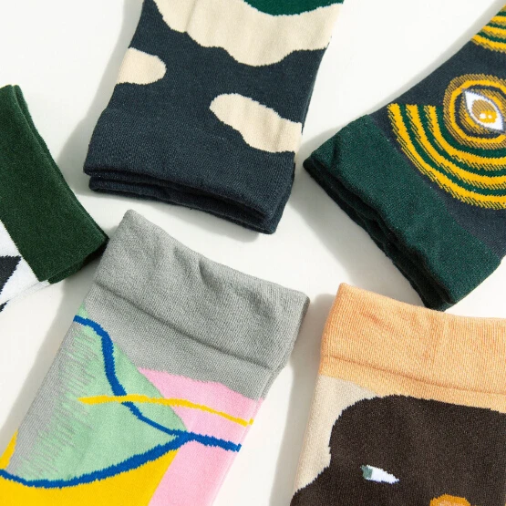 Custom High Quality Casual Dress Socks Funny Cute Cartoon Fruits Banana Lemon Egg Cookies Donuts Happy Skateboard Logo Design