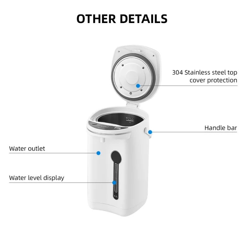 AECCN factory price 5L Childlock Re-boil Dry Boiling Protection Temperature Setting Stainless Steel 304 Electric Thermo Pot