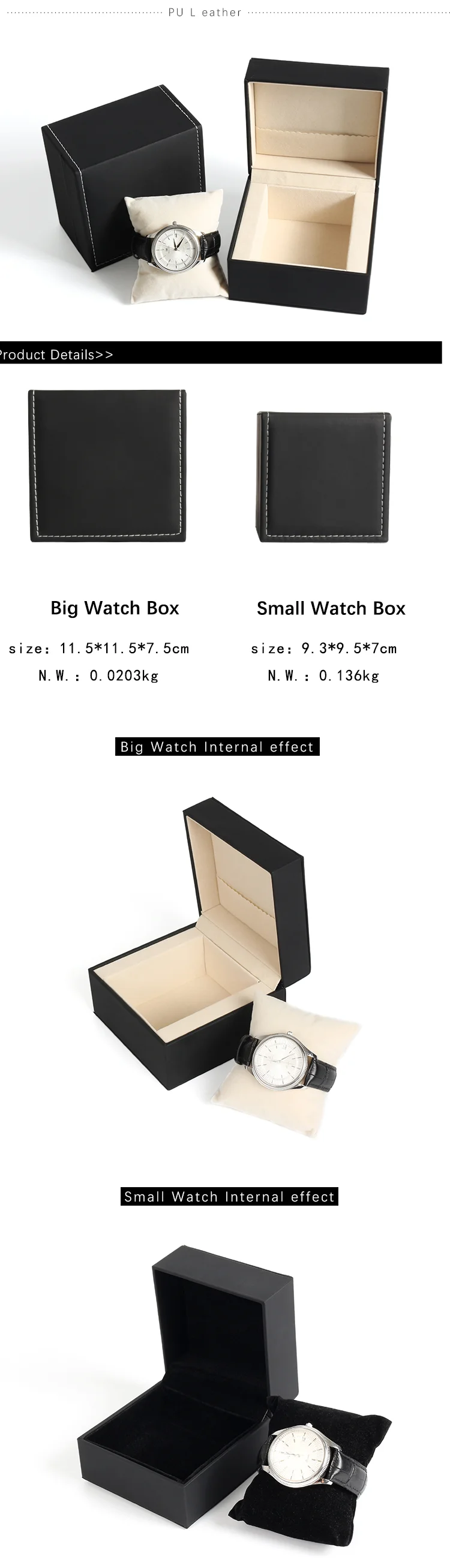 China Supplier Eco PU Leather Pillow Wrist Watch Box Cheap Watch Case