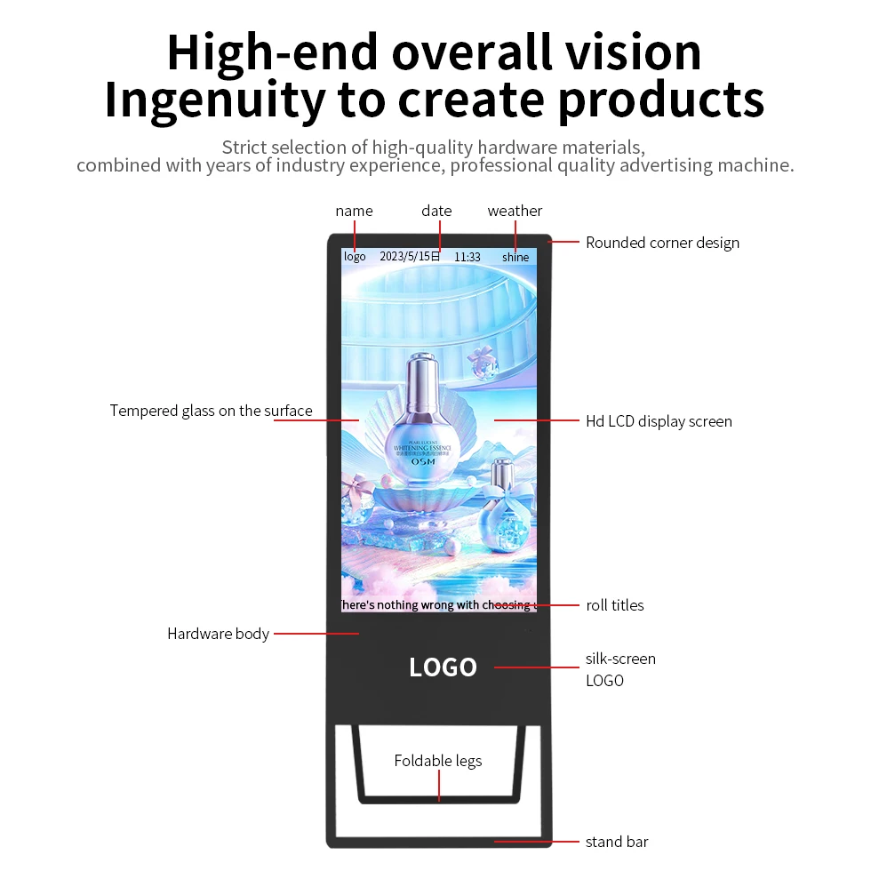 electronic  brand advertising machine split screen loop playback  led display rechargeable advertising menu order call service