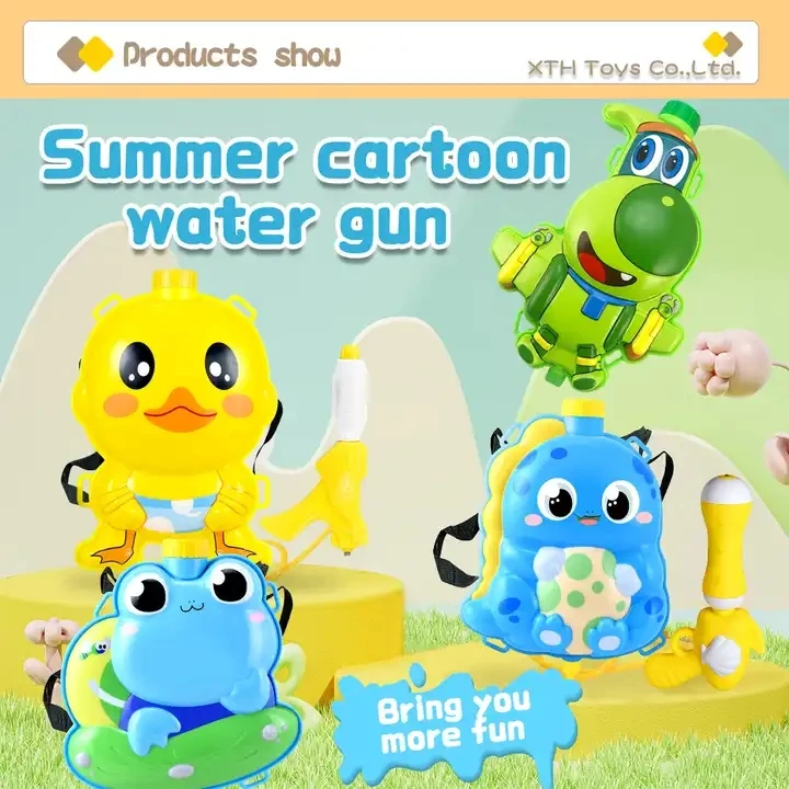 Factory Wholesale Cute Cartoon Duck Frog Dinosaur Animal Water Shooter Hot Summer Large Capacity  Water Gun Toy With Backpack