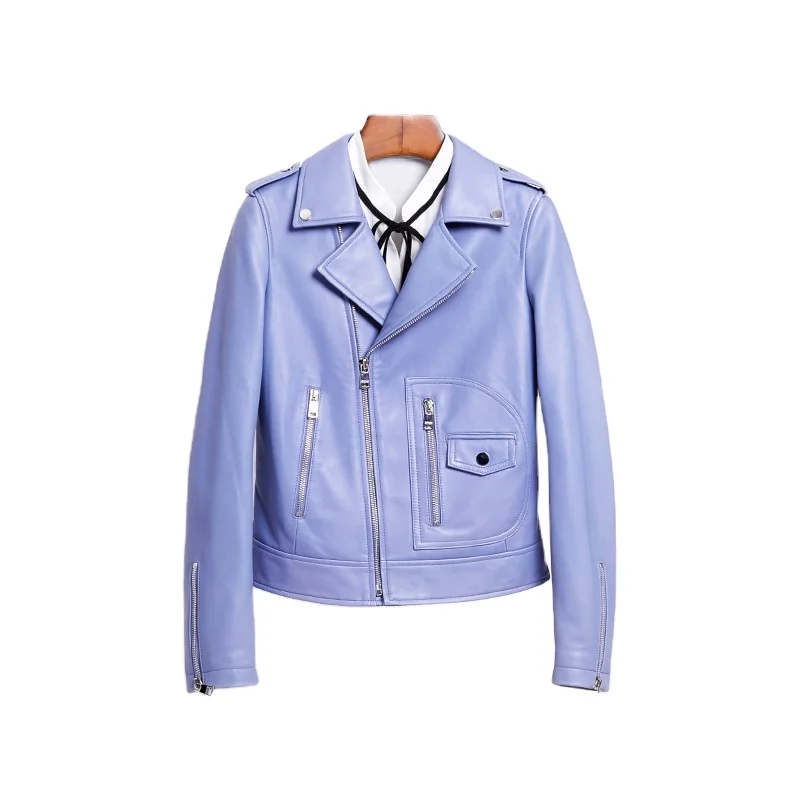 
 [Long-term stock] Leather small leather jacket women short slimming 2021 new coat women white motorcycle  leather coat  