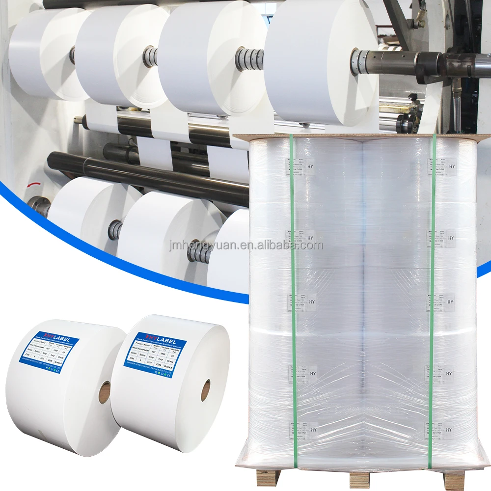 Factory 75 um Thermal Synthetic Film Label BOPP White Jumbo Label Material Polypropylene Sticker Stock Jumbo Roll BOPP Label