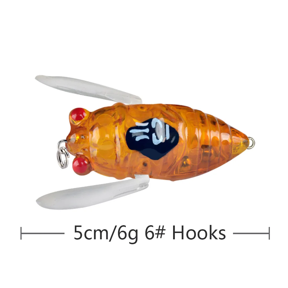 TOPRIGHT P1048 50mm 6g Cicada Lifelike Topwater Fishing Lures Popper Topwater Lure For Bass Hard Plastic Bass Fishing Lure