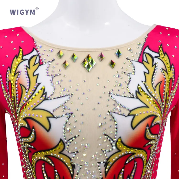 New Red Mysterious Long sleeved Gymnastics Leotards Customized Adult Competition Flash Fitness Tights