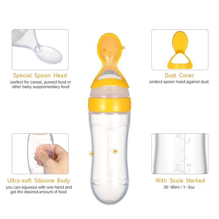 90ML Silicone Baby Food Dispensing Spoon Baby Squeeze Feeding Spoon Bottle Feeder for Juice Cereal