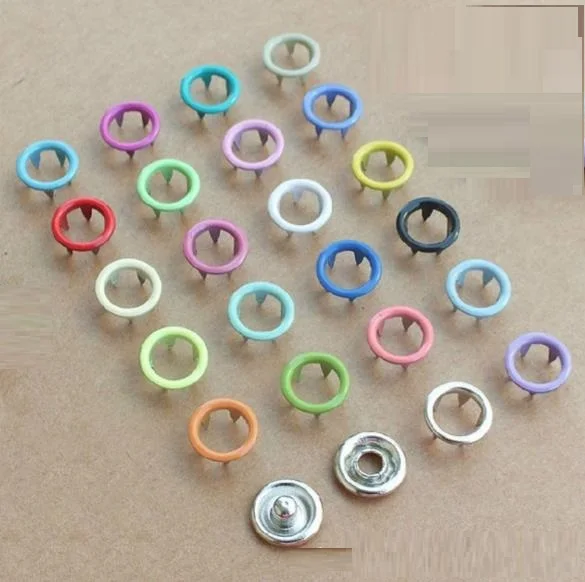 Colorful 10mm Painted Round Hollow Enamel Ring Metal Five Prong Baby Snap Button