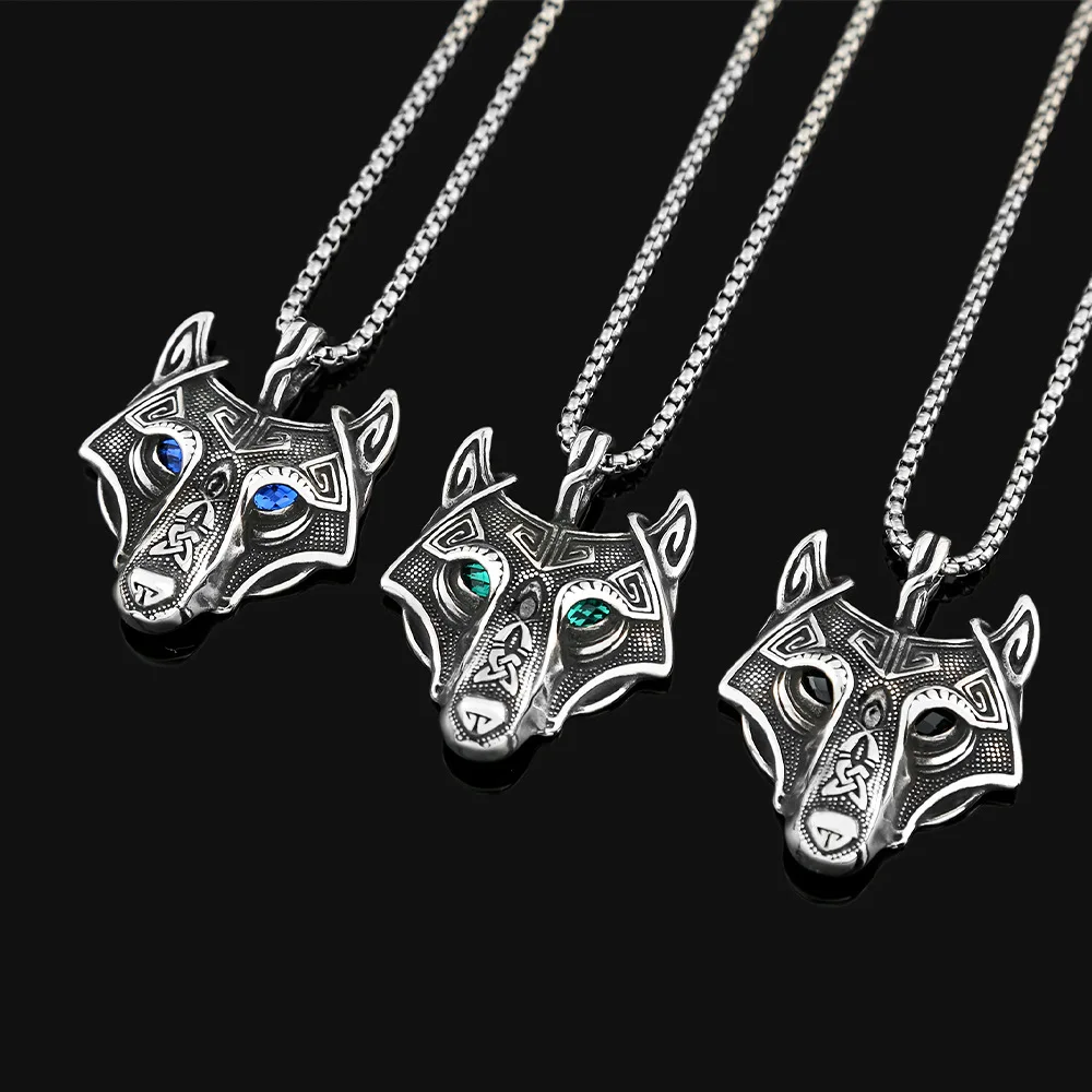 Viking Wolf голова кулон Shuangluo VBB026 кельтское ожерелье из нержавеющей стали винтажный амулет Многоцветные украшения для глаз