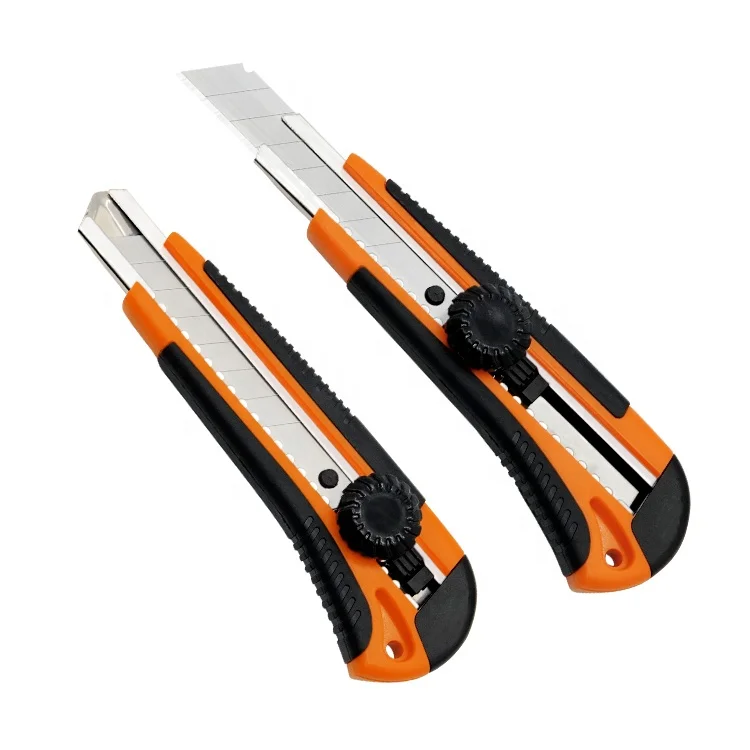 Low price high quality plastic handle retractable stainless steel blade snap off cutter twist lock utility knife