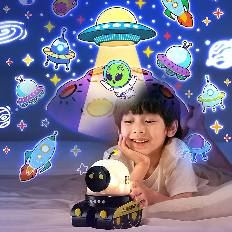 New Robot tank LED Starry Sky Projector Night Light Star Projector Lamp with music box for boy kids