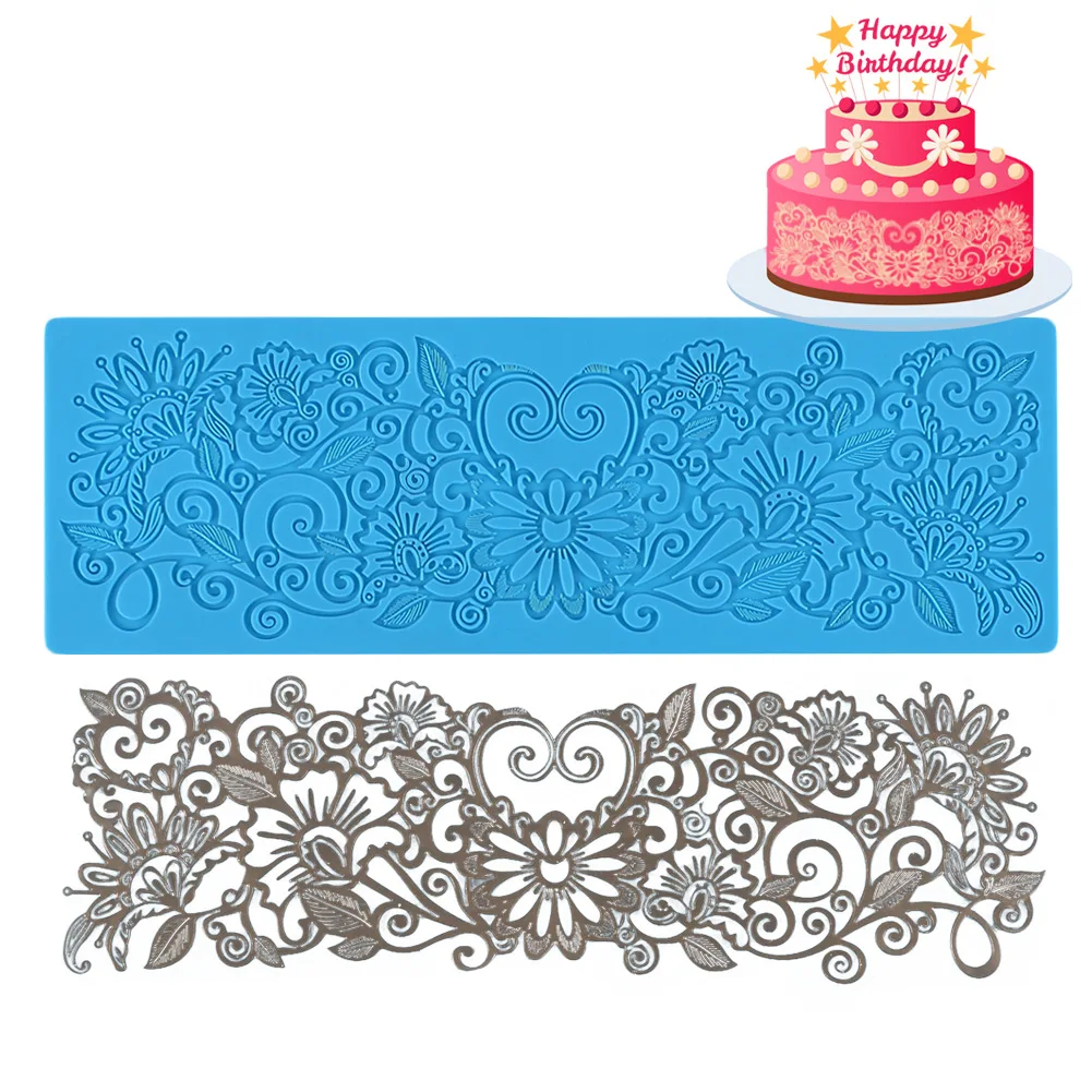 Lixsun Cake Baking Candy Gummy Sugar Craft Fondant Pastry Polymer Clay Silicone Flower Cake Decoration Supplies Lace Mat