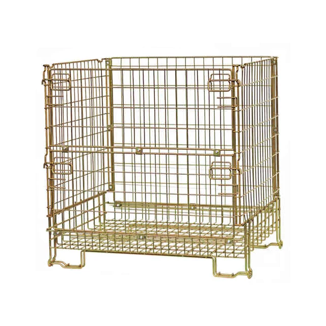 Warehouse Storage Bulk Steel Pallet Box Cage Collapsible Stackable Pet Preform Wire Mesh Containers for Champagne Bottles