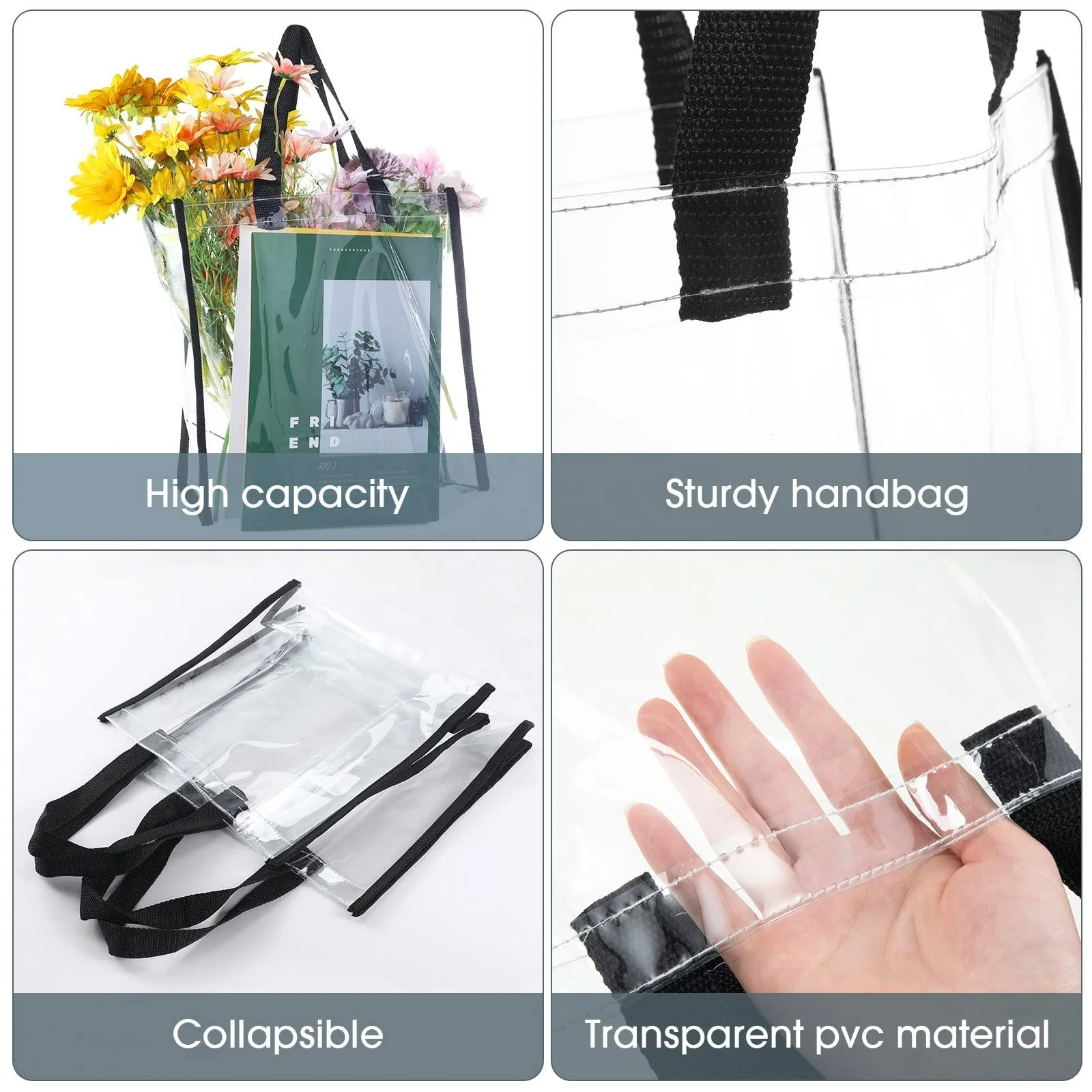 Wholesale Colored clear bags Shopping Bags Waterproof PVC Tote Bags Stadium approved Transparent Handbag