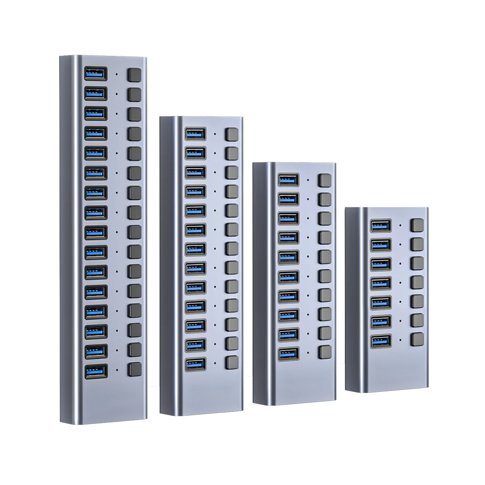 Multifunctional Multiport USB Adapter 7 10 13 16 Ports USB 3.0 hub 5Gbps with Individual Switches for USB Devices