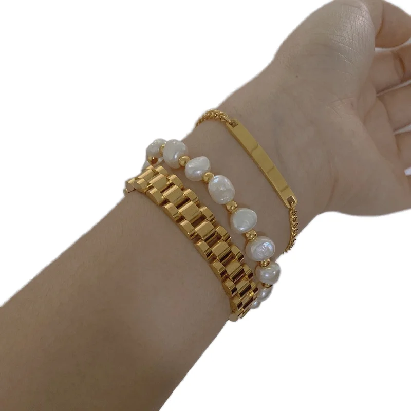 Stainless Steel Watch Band Bracelet 18K Gold Plated High Polished Hip Hop Watchband Strap Bracelet for Women