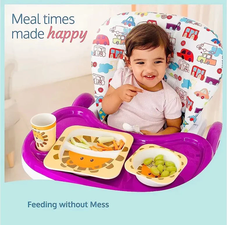 5 pcs Lion Bamboo Baby Tableware set Eco Friendly Bamboo Fiber Dinner Set for Weaning Toddler Kids  Feeding Baby Utensil