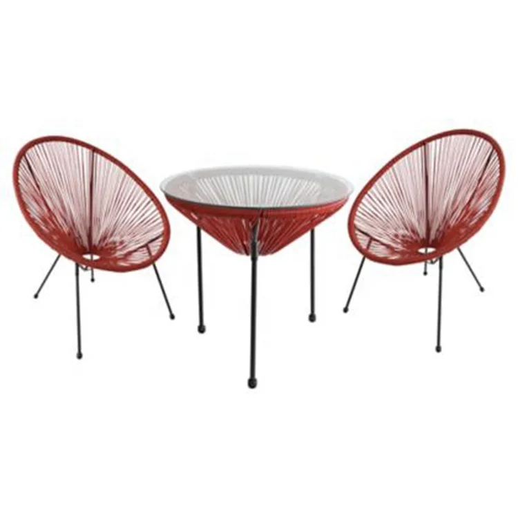 Red Plastic Acapulco Chair Set String Chair Furniture Outdoor Bistro Wicker Set Garden Patio Rattan Set