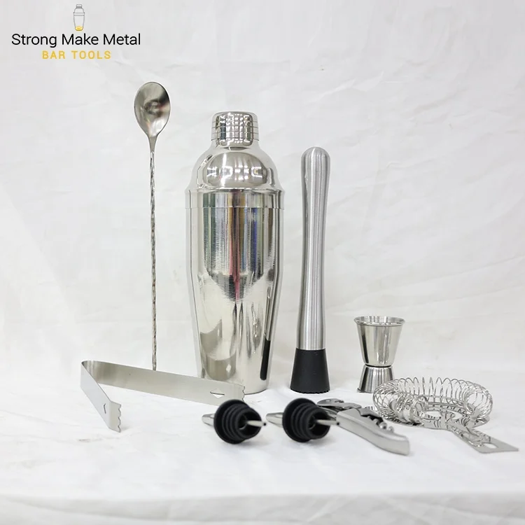 Wholesale Stainless Steel Ice Shaker Cocktail Shaker Bar Accessories Cocktail Martini Shaker Built-in Strainer