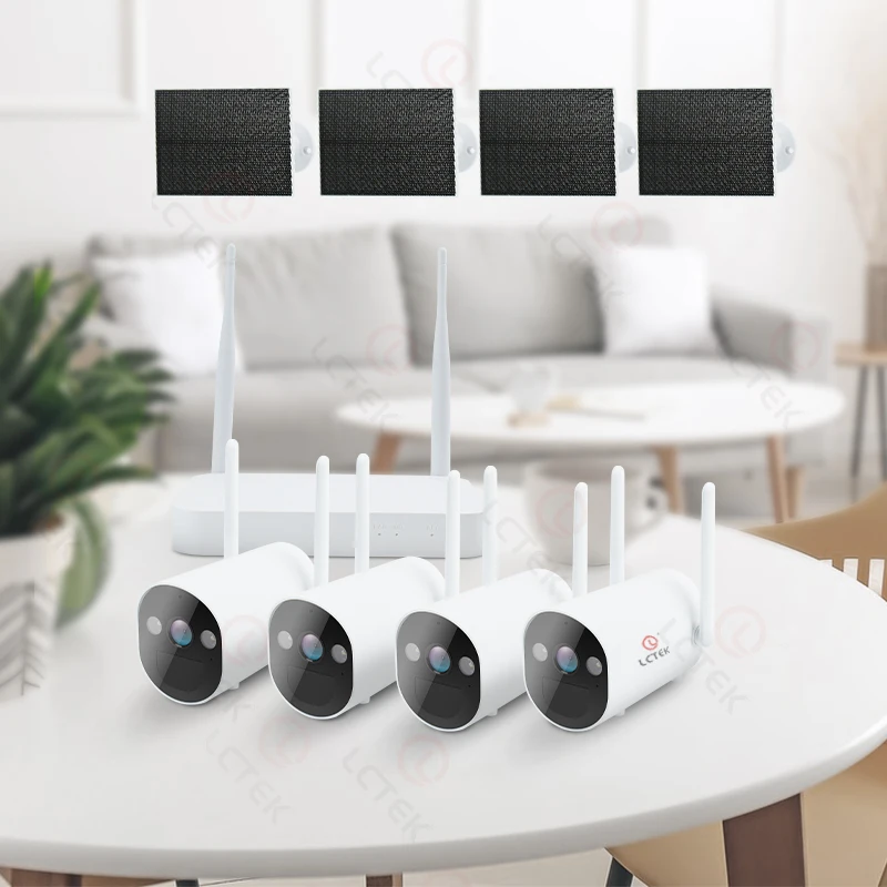 Комплект солнечной камеры видеонаблюдения LCLCTEK, 4 канала, 3 Мп, сетевой видеорегистратор, беспроводная система безопасности с Wi-Fi